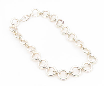 925 Sterling Silver Vintage Necklace Modernist Geometric Circles Link  NE4843