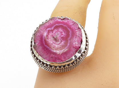 925 Sterling Silver Purple Agate Twist Border Cocktail Ring Sz 10 RG8426