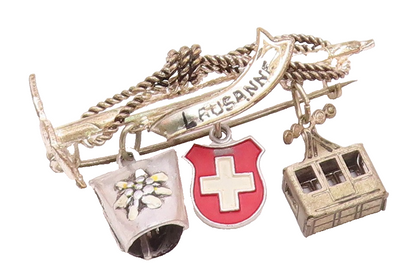 925 Silver  Vintage Rope Wrapped Pick Axe & Enamel Charms Brooch Pin  BP10100