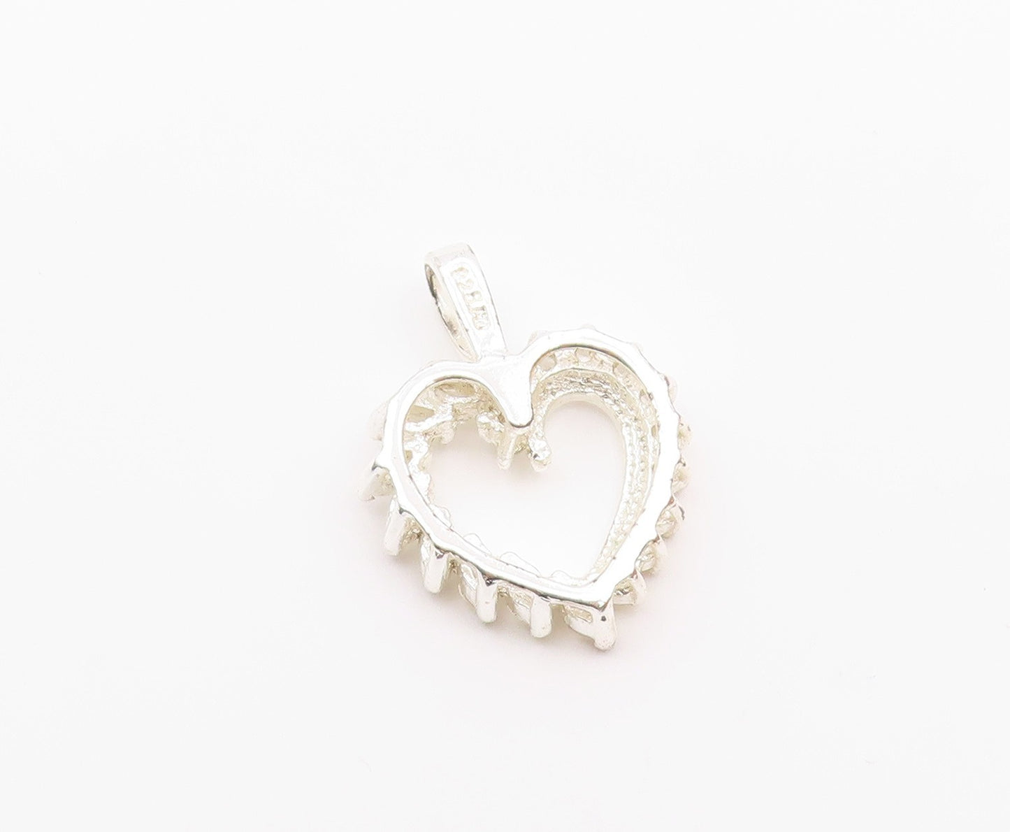 925 Sterling Silver  Sparkling White Topaz Open Love Heart Pendant  PT8845