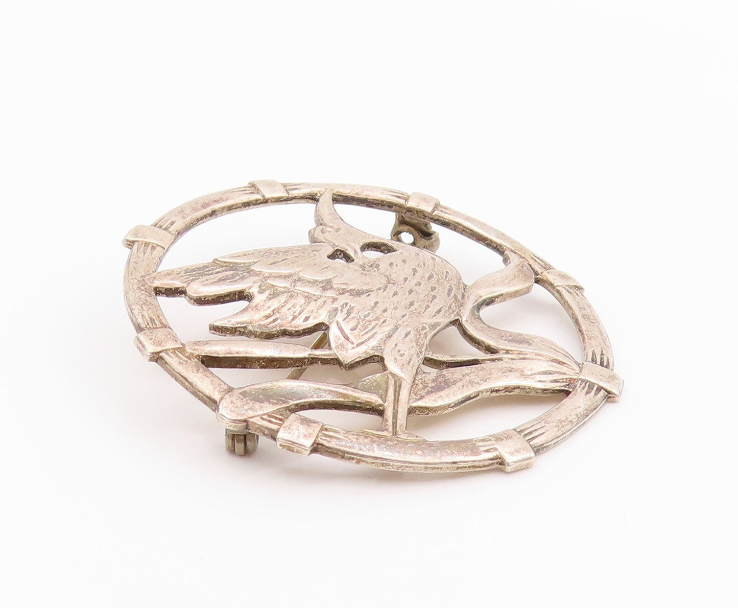 925 Sterling Silver Vintage Brooch BRKS Cutout Framed Bird & Flower  BP11715