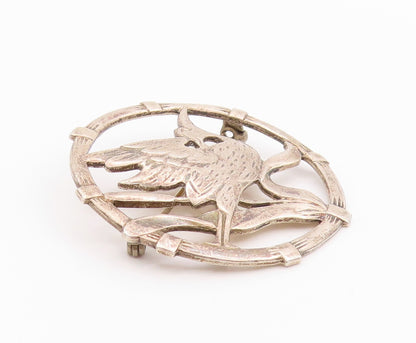 925 Sterling Silver Vintage Brooch BRKS Cutout Framed Bird & Flower  BP11715