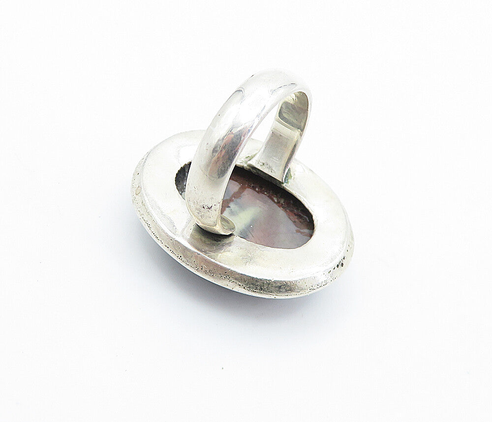 925 Sterling Silver  Cabochon Cut Agate Oval Cocktail Ring Sz 7.5  RG7773