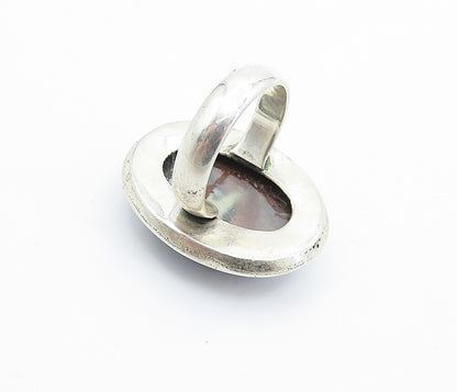 925 Sterling Silver  Cabochon Cut Agate Oval Cocktail Ring Sz 7.5  RG7773