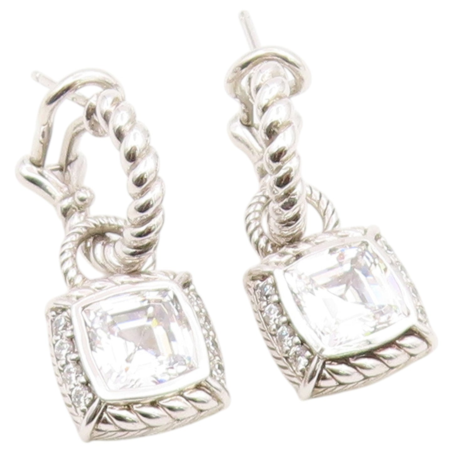 925 Sterling Silver Vintage Earrings JUDITH RIPKA CZ Twisted Rope Drop  EG14493