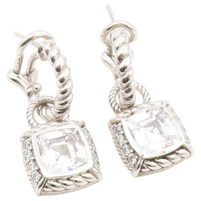 925 Sterling Silver Vintage Earrings JUDITH RIPKA CZ Twisted Rope Drop  EG14493