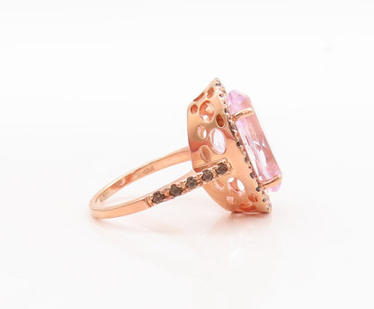 925 Sterling Silver Vintage Ring Gold Plate Smoky Quartz Amethyst Sz 7.5 RG29779