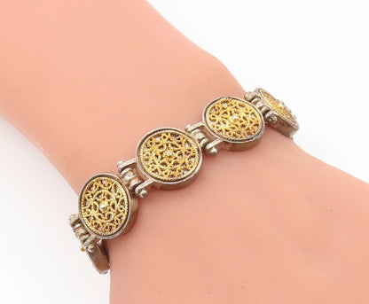 925 Sterling Silver Vintage Antique 2 Tone Swirl Twist Chain Bracelet BT2906