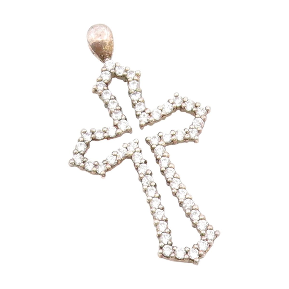 925 Sterling Silver Vintage Pendant Round CZ Religious Cross Outline  PT25530