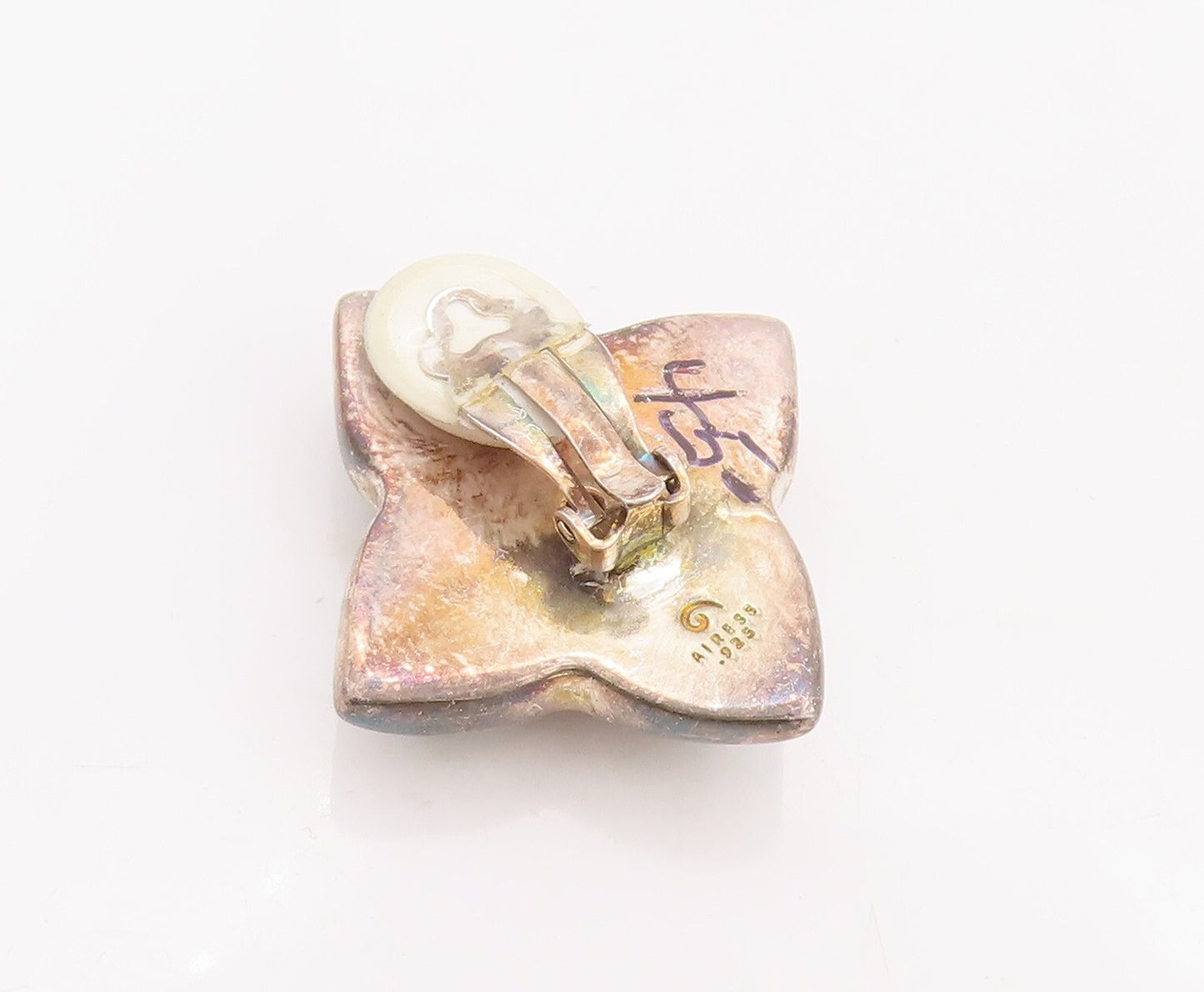 925 Sterling Silver Vintage Earrings PAT AIRESS Puffed 4 Petal Flower  EG13128