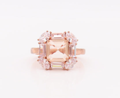 925 Sterling Silver Vintage Ring Rose Gold Plated Square 2 Tone CZ Sz 7  RG29320