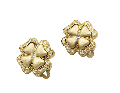 925 Silver Vintage Topaz Four Leaf Clover Matte Non Pierce Earrings EG9671