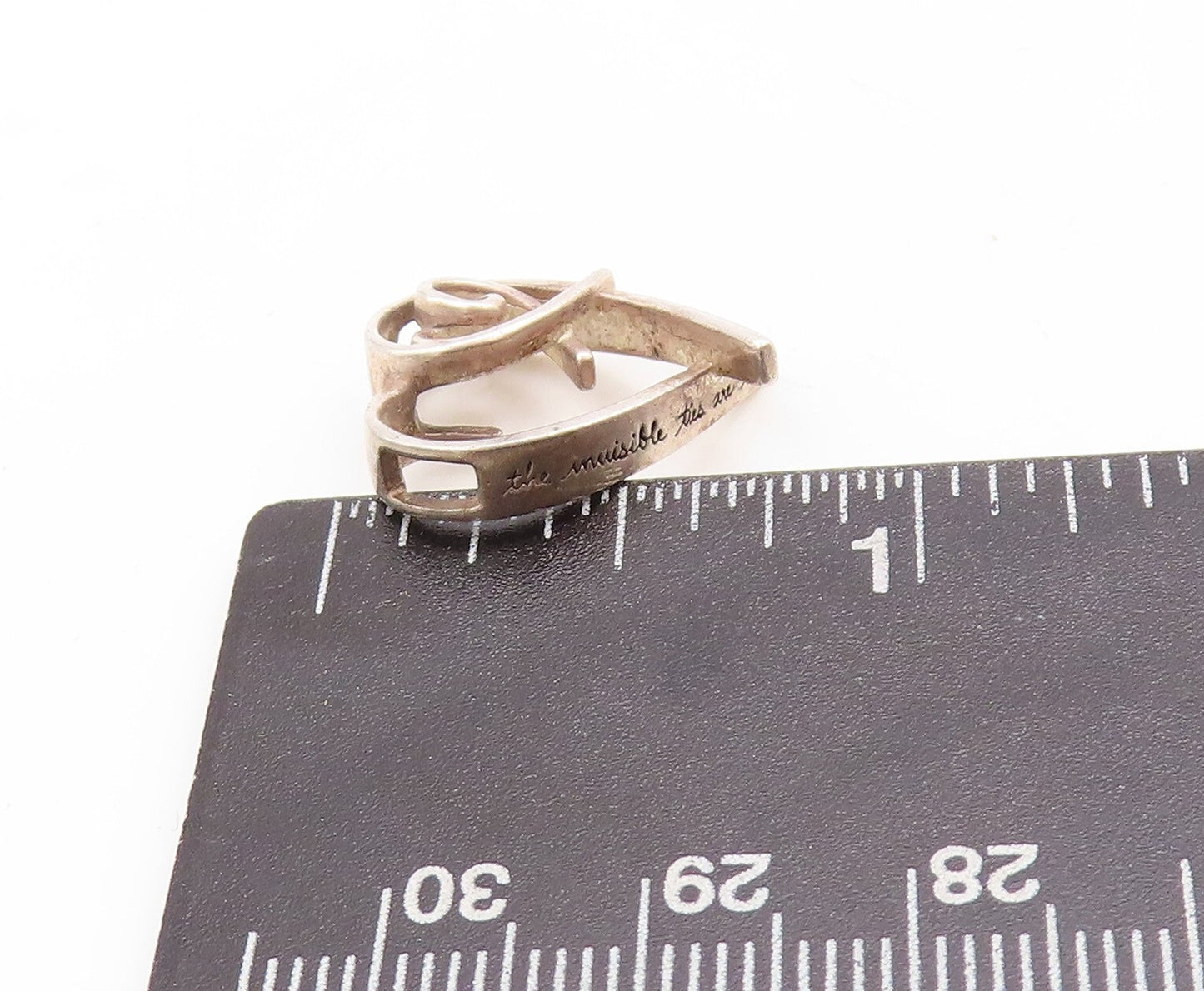 925 Sterling Silver Vintage Pendant Dark Tone Designer Cutout 2 Hearts  PT23819