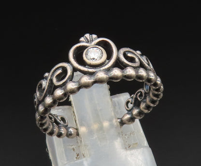 PANDORA 925 Sterling Silver Vintage Beaded Royal Crown Topaz Ring Sz 6 RG24602