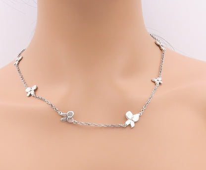 925 Sterling Silver Vintage Necklace Chained Linked Cutout Bows NE4578