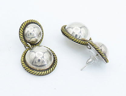 MEXICO 925 Sterling Silver  Vintage Two Tone Dome Twist Drop Earrings  EG2794