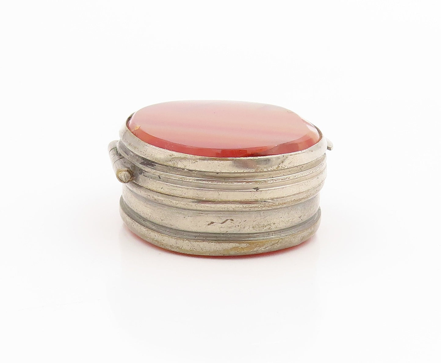 925 Sterling Silver Vintage Pill Box Antique Banded Agate Trinket OPENS  TR4243