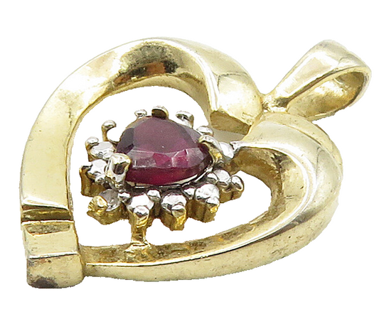 925 Sterling Silver  Garnet & Genuine Diamond Love Heart Pendant  PT12439