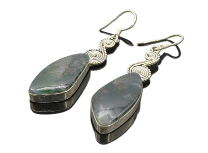 925 Sterling Silver  Vintage Quartz Shiny Spiral Swirl Drop Earrings  EG3628