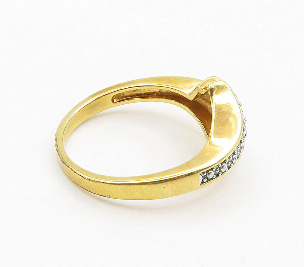 925 Sterling Silver   Genuine Diamonds Gold Plated Band Ring Sz 10  RG15703