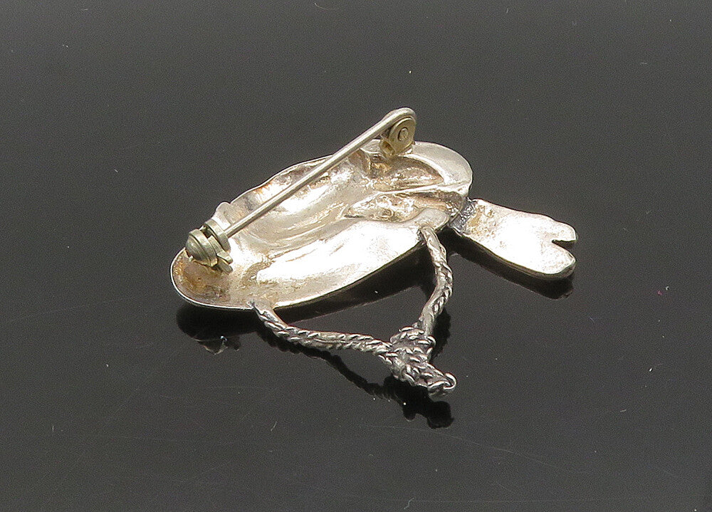 925 Sterling Silver  Vintage Dark Tone Hat With Flower Brooch Pin  BP8177
