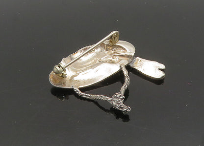 925 Sterling Silver  Vintage Dark Tone Hat With Flower Brooch Pin  BP8177