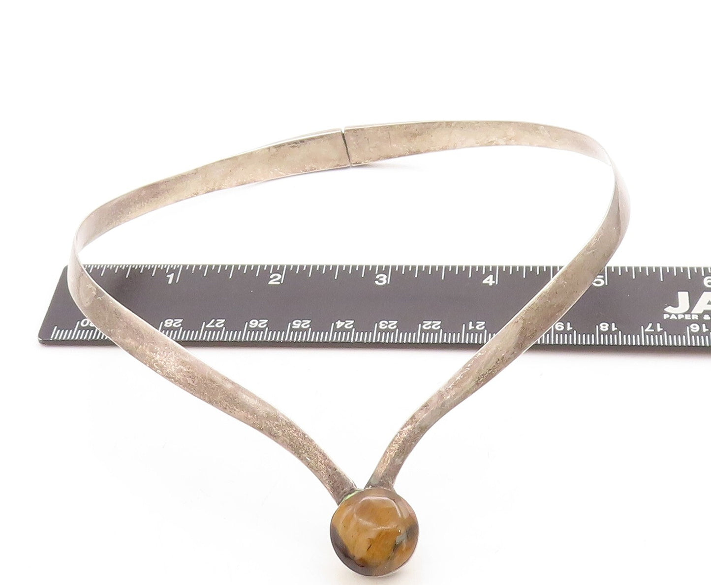 MEXICO 925 Sterling Silver  Vintage Tiger's Eye Smooth Collar Necklace  NE1145
