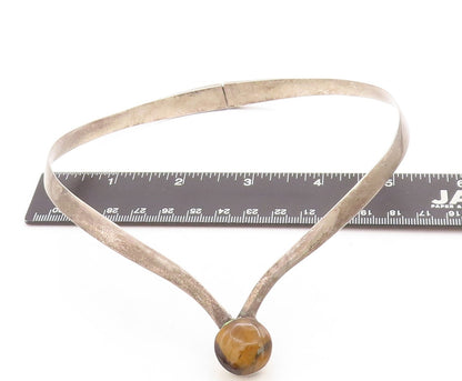 MEXICO 925 Sterling Silver  Vintage Tiger's Eye Smooth Collar Necklace  NE1145
