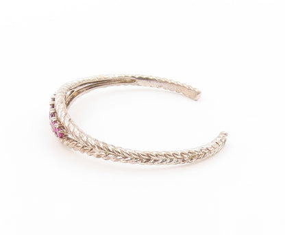 925 Sterling Silver Vintage Bracelet Designer Round Pink CZ Roped Cuff  BT11067
