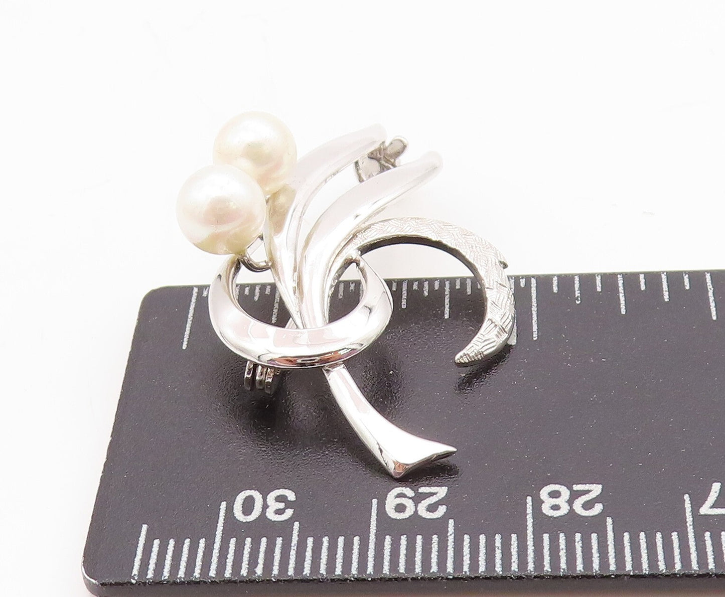 925 Sterling Silver Vintage Brooch Pin Swirly Pearl Design Cutout  BP11467