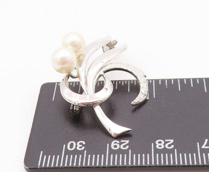 925 Sterling Silver Vintage Brooch Pin Swirly Pearl Design Cutout  BP11467