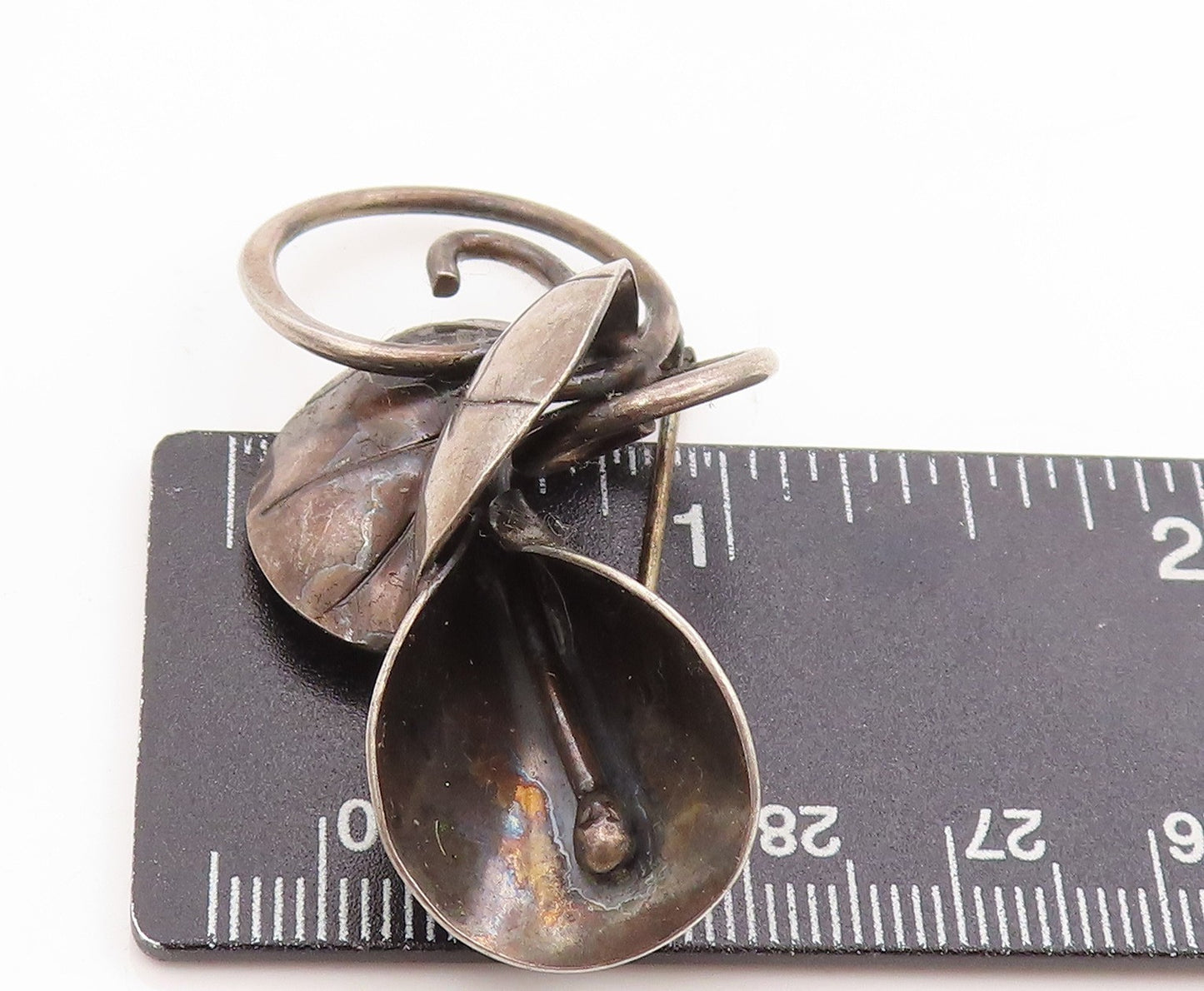 925 Sterling Silver Vintage Brooch Dark Tone Gilded Leaf & Branch Pin  BP11888
