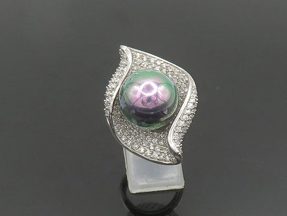 925 Sterling Silver Vintage Wrapped Pearl & Topaz Ring Sz 6 RG24497