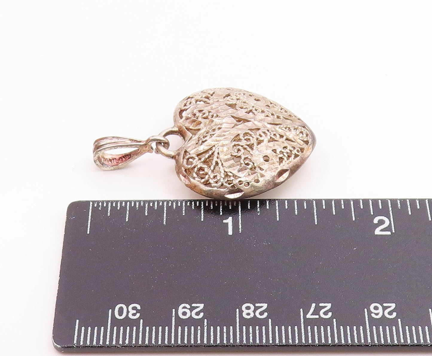 925 Sterling Silver Vintage Shiny Diamond Cut Love Heart Pendant  PT18444