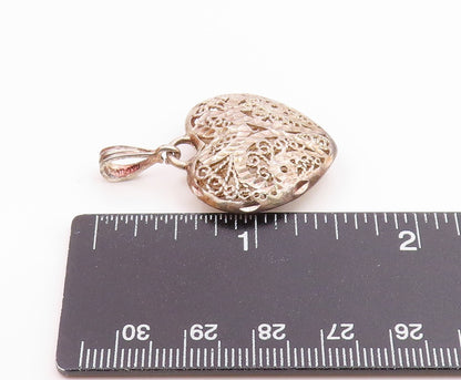 925 Sterling Silver Vintage Shiny Diamond Cut Love Heart Pendant  PT18444