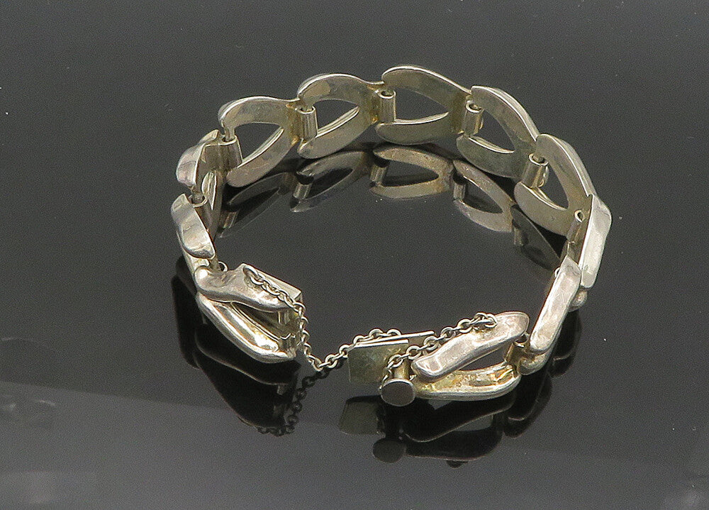 MEXICO 925 Sterling Silver  Vintage Shiny Wishbone Link Chain Bracelet  BT8446