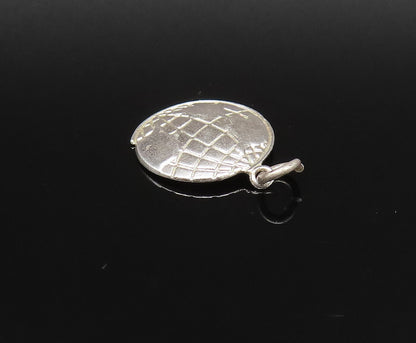 925 Sterling Silver  Vintage Round Etched World Globe Charm Pendant  PT21343