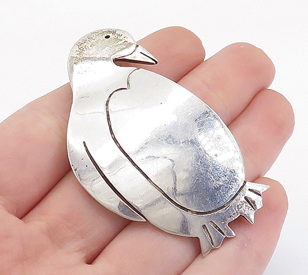 MEXICO 925 Sterling Silver  Vintage Shiny Etched Penguin Brooch Pin  BP2644