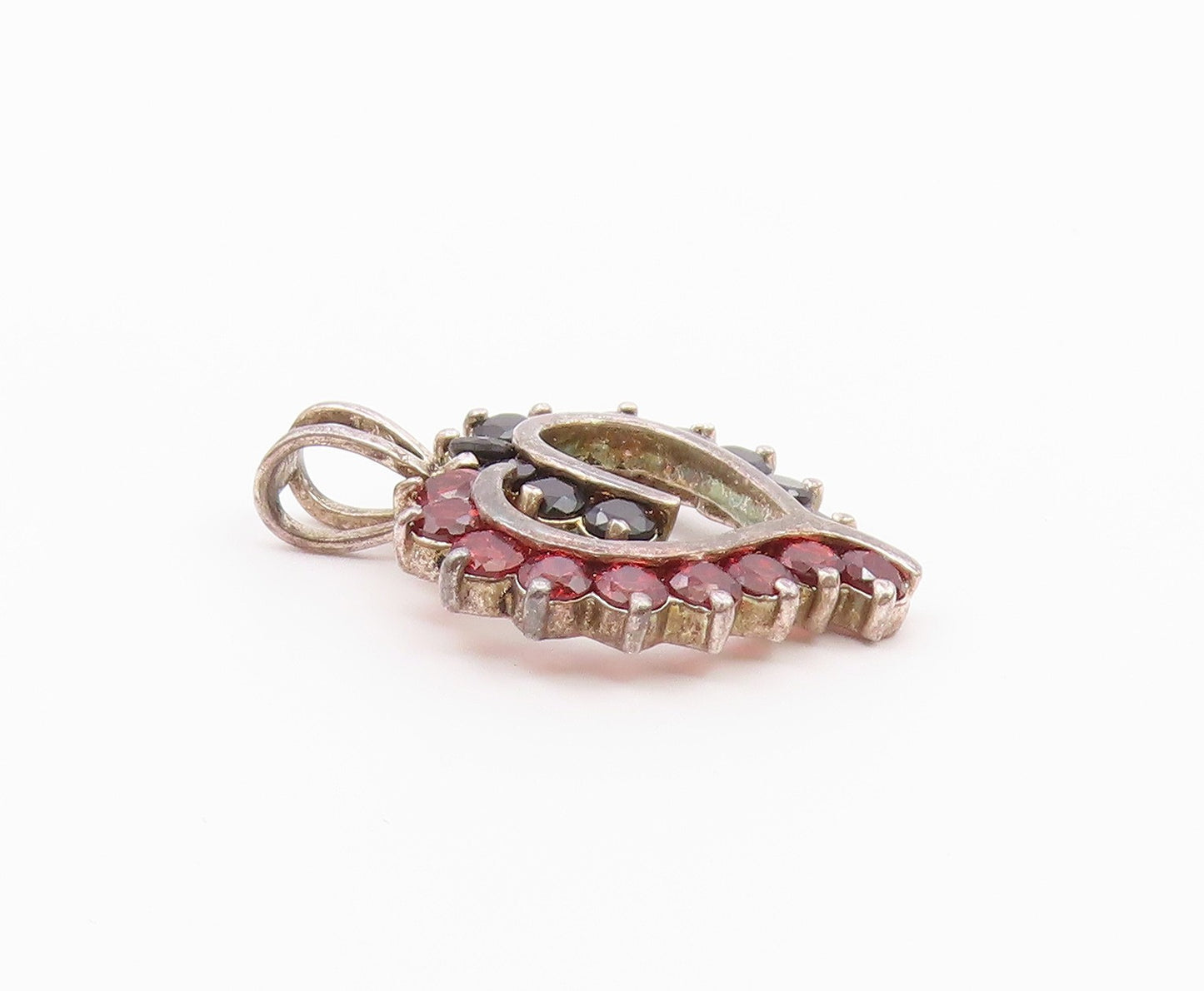925 Sterling Silver  Vintage Spinel & Red Topaz Love Heart Pendant  PT19910