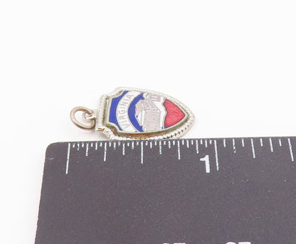 925 Sterling Silver  Vintage Enamel Virginia Shield Souvenir Pendant  PT16721