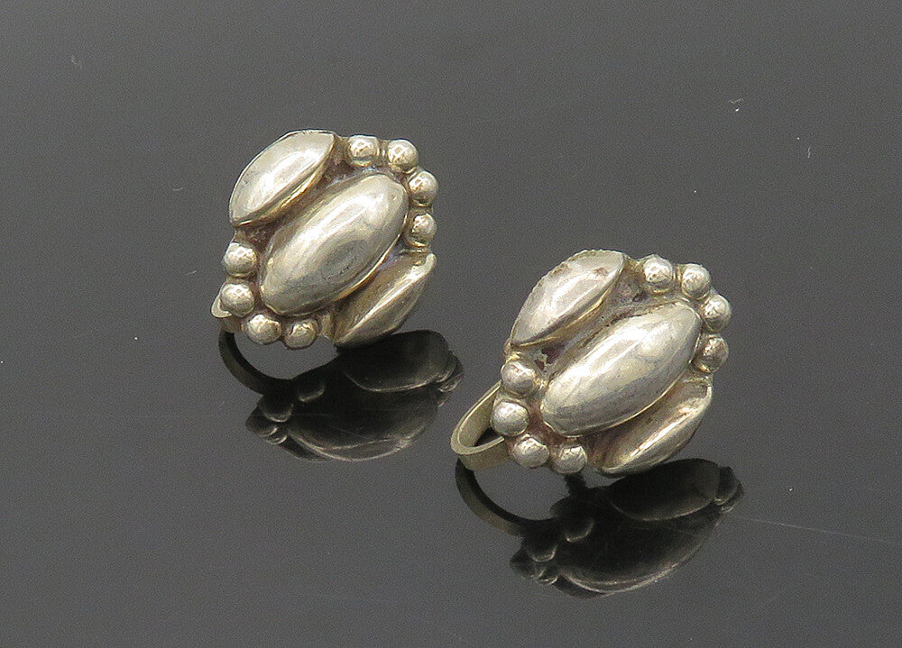 MEXICO 925 Silver  Vintage Shiny Pointed Domes Non Pierce Earrings  EG9826