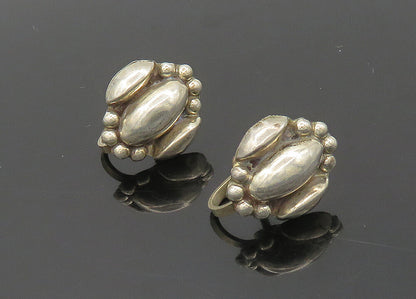 MEXICO 925 Silver  Vintage Shiny Pointed Domes Non Pierce Earrings  EG9826