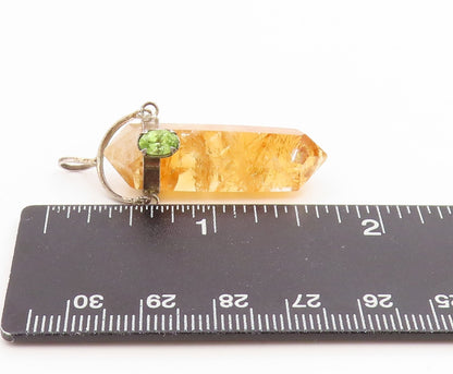 925 Sterling Silver Vintage Pendant Peridot & Citrine Crystal Charm  PT26191