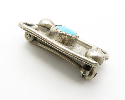 NAVAJO 925 Silver  Vintage Cabochon Turquoise Swirl Detail Brooch Pin  BP5522
