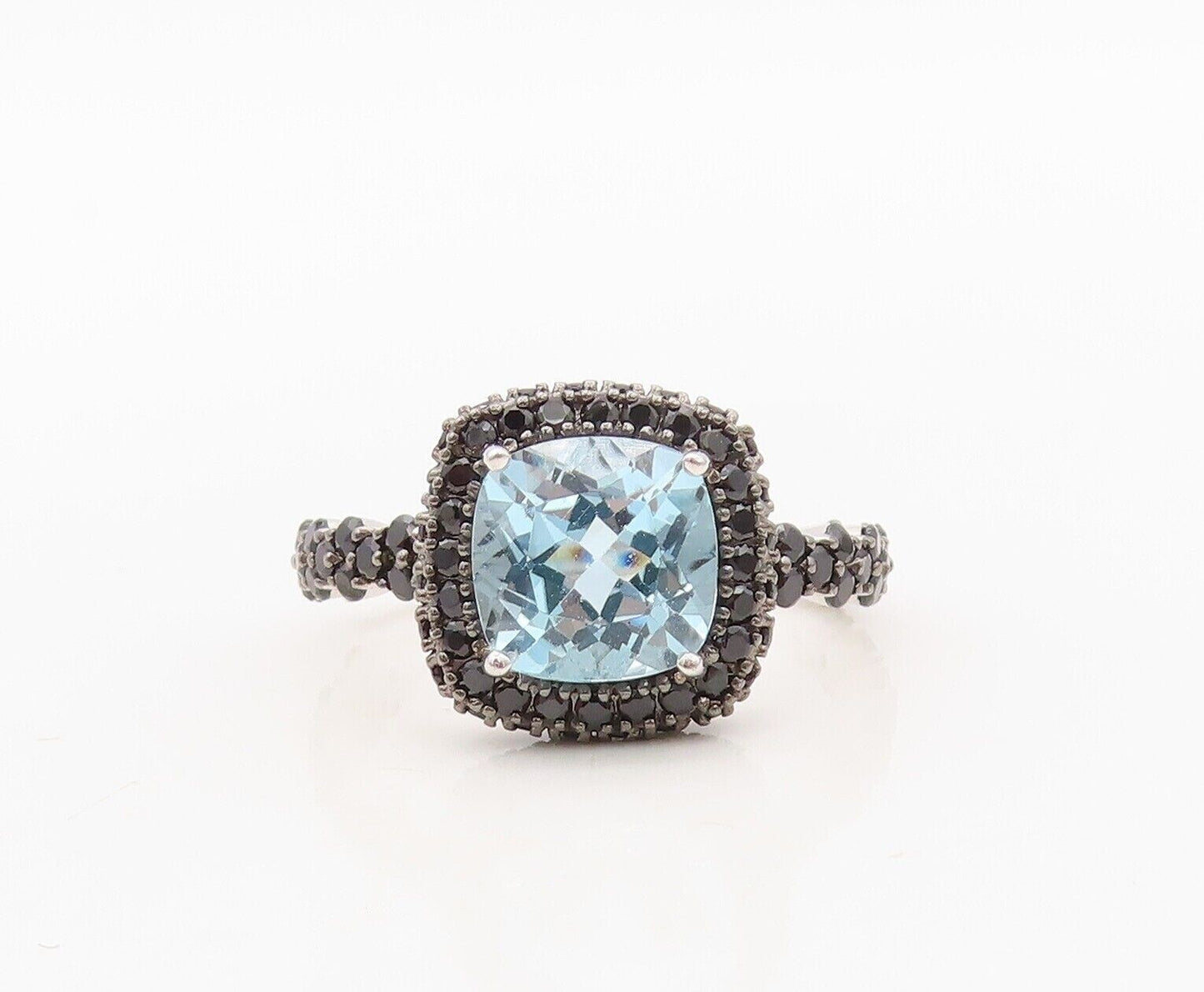925 Sterling Silver Vintage Ring Square Blue Topaz & Spinel Inlay  Sz 7 RG30354