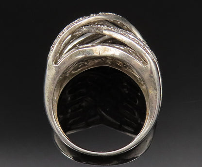 925 Silver  Vintage Overlapping Cubic Zirconia Crisscross Ring Sz 8.5  RG25403