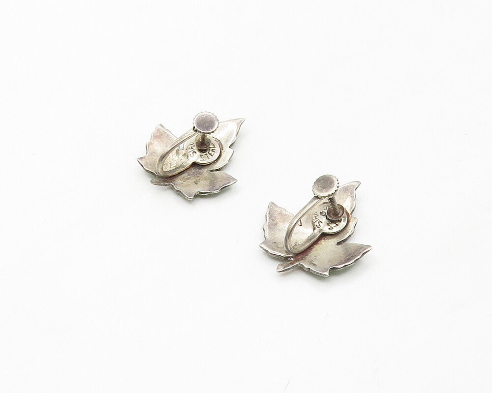 SIAM 925 Sterling Silver  Vintage Enamel Leaf Non Pierce Earrings  EG8888