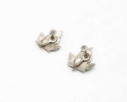 SIAM 925 Sterling Silver  Vintage Enamel Leaf Non Pierce Earrings  EG8888