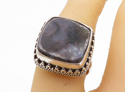 925 Sterling Silver  Agate Twist Patterned Square Cocktail Ring Sz 7  RG8230