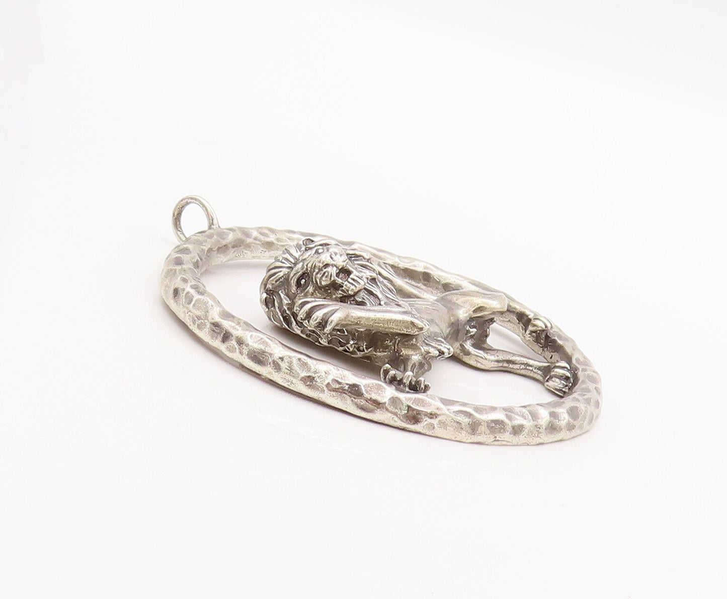925 Sterling Silver Vintage Pendant Designer Framed Large Roaring Lion  PT22936
